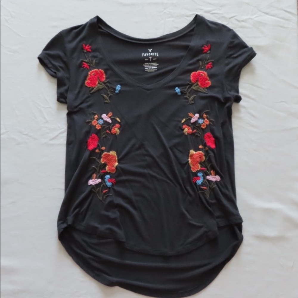 Gray T-Shirt with Flowers